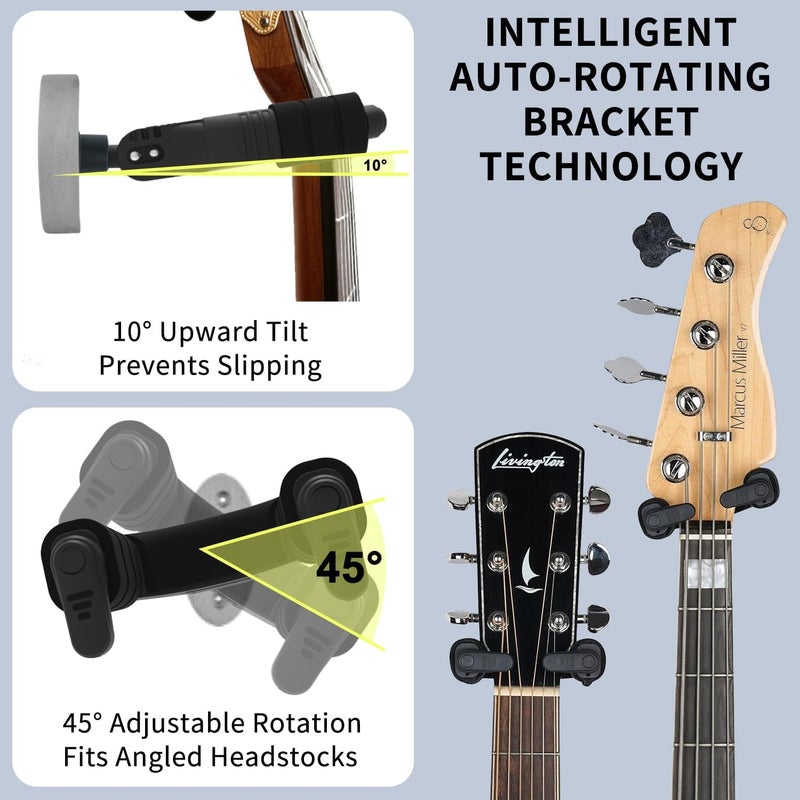 AUPHY Guitar Wall Mount Auto Lock,Guitar Wall Holder with Nitro-Safe Velvet,Universal Compatibility for All Headstocks and Neck Widths Supports Acoustic, Electric, and Bass Guitars - Image 3